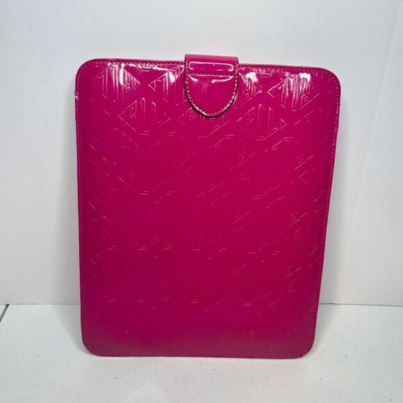 Lauren Ralph Lauren Pink Monogram IPad Tablet Media Case Silver Snap - Picture 5 of 8